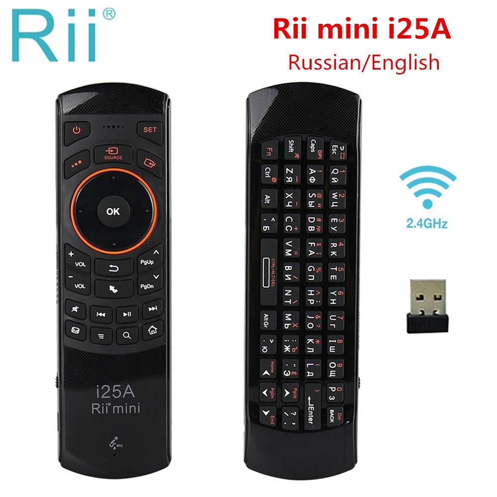 Rii i25A мини 2,4 г беспроводной Fly Air мышь Русский Английский Клавиатура с разъемом для наушников Android ТВ удаленного коробка