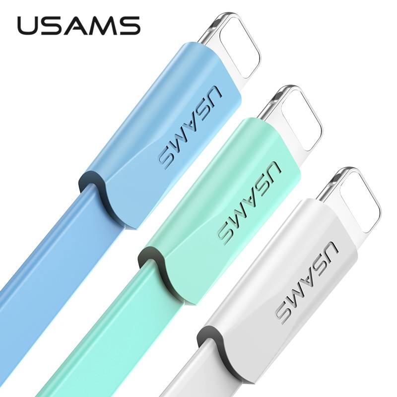 USAMS USB кабель для iPhone 8, кабель для синхронизации данных, плоский кабель для iPhone XS MAX XR X 7 6 6 S 5S SE 5, шнур, светильник для быстрой зарядки