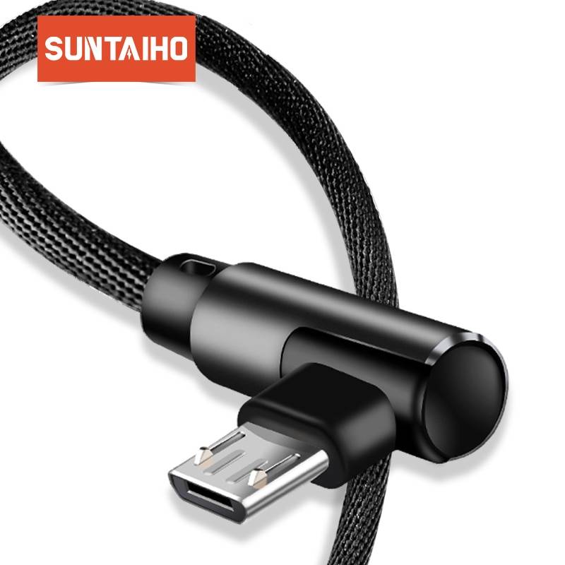 Micro USB кабель 2A быстро Зарядное устройство кабель USB шнур Suntaiho 90 градусов локоть нейлон плетеный кабель для передачи данных для samsung/sony /Xiaomi телефона Android