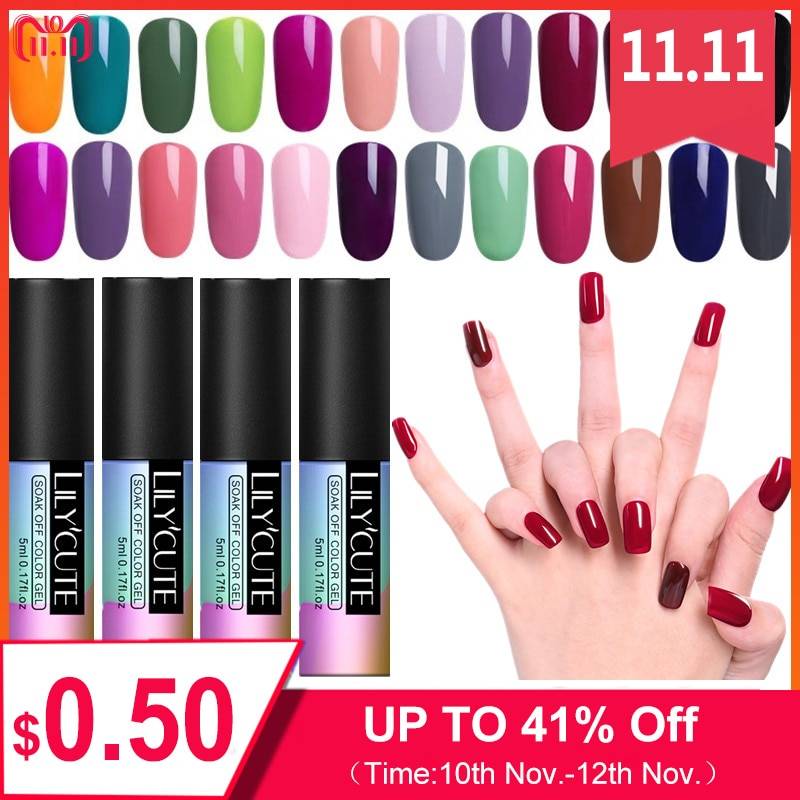 LILYCUTE 90 Цвета 5 мл Soak Off UV Гель для ногтей Однотонная одежда ногтей гель серый телесного цвета серии длительный гель Nail Art Лаки маникюр