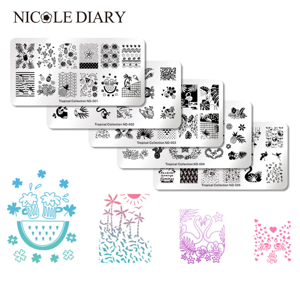 Nicole Diary 1 шт прямоугольник ногтей штамповки шаблон цветок животных Геометрия Любовь День Святого Валентина ногтей штамповки пластины