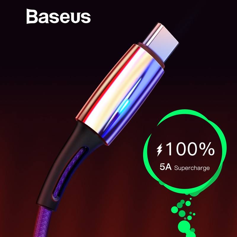 Baseus 5A usb type-C кабель для huawei mate 30 Pro P30 Supercharge USB C Quick Charge 3,0 кабель для быстрой зарядки светодиодный кабель type USB-C