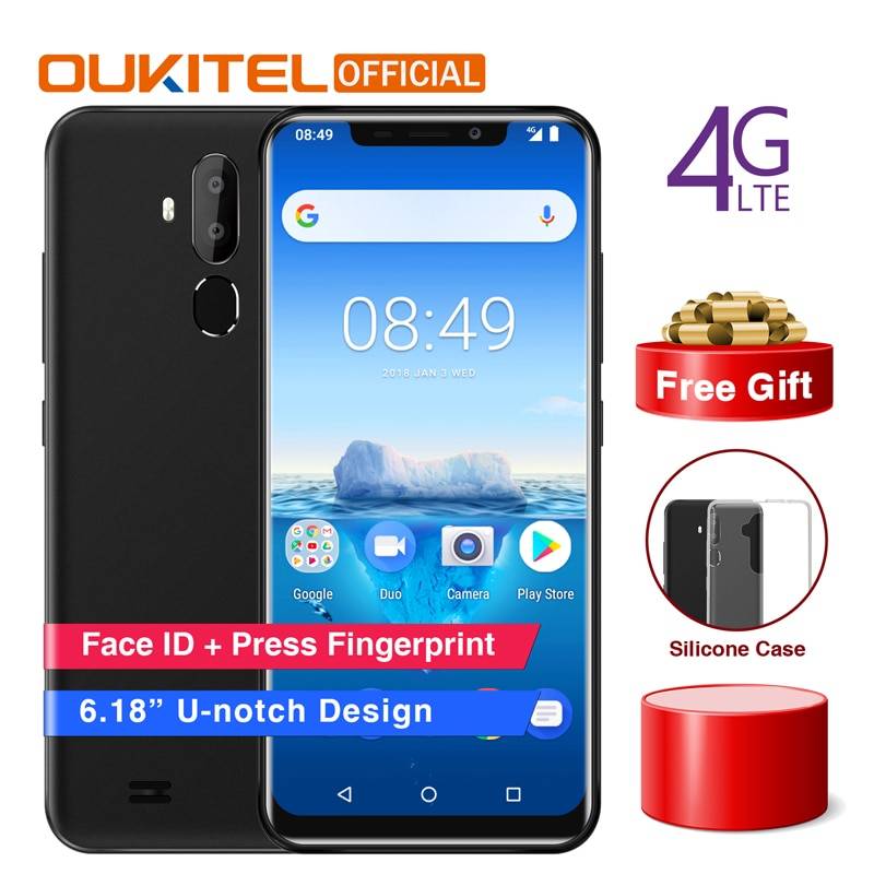 Оригинальный OUKITEL C12 Pro 6,18 "19:9 Android 8,1 мобильный телефон MT6739 4 ядра 2G Оперативная память 16G Встроенная память отпечатков пальцев 4G 3300 mAh смартфон