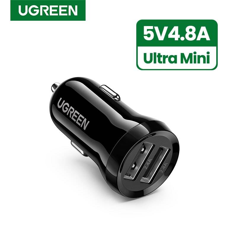 Ugreen Mini USB Автомобильное зарядное устройство для мобильного телефона планшет GPS 4.8A быстрое зарядное устройство автомобильное зарядное устройство двойной USB автомобильный адаптер зарядного устройства для телефона в автомобиле