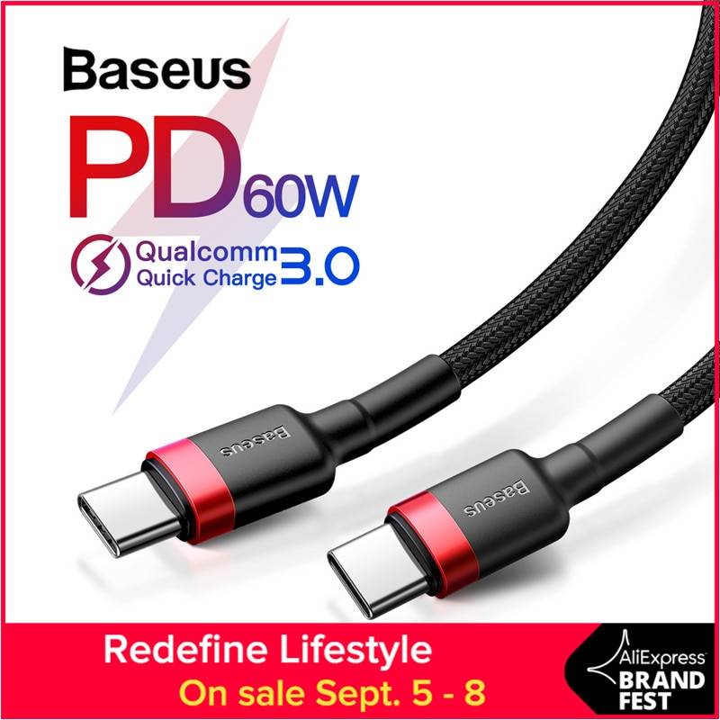 Кабель Baseus usb type C для кабеля usb type C для samsung Galaxy S9 Plus поддержка PD 60W QC3.0 3A кабель быстрой зарядки для устройств type-C