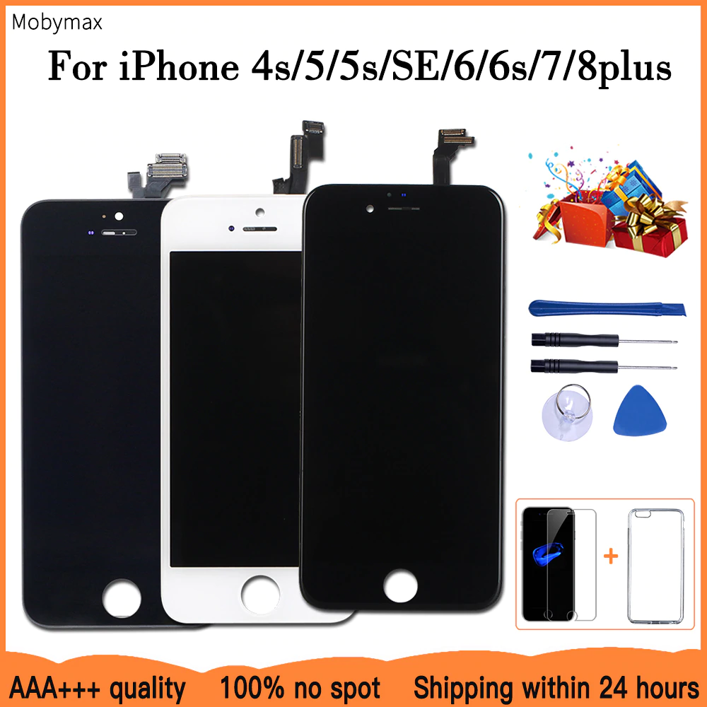 ЖК-дисплей для iPhone, сменный сенсорный экран для iPhone 6 7 8 6S Plus iPhone 5 5C 5S SE, без мертвых пикселей + закаленное стекло + инструменты + ТПУ