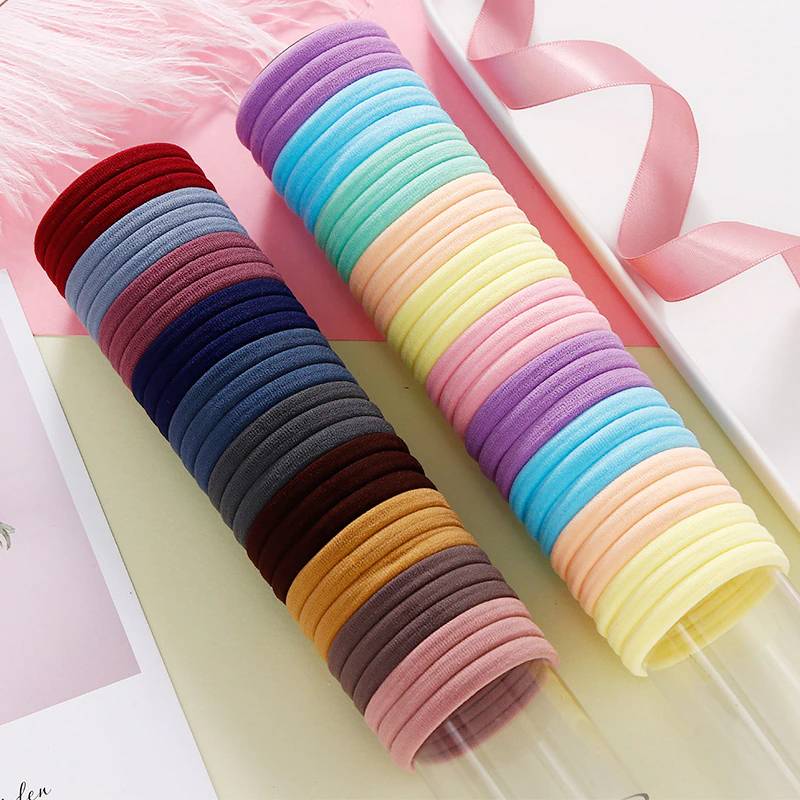Цветные нейлоновые эластичные резинки для волос для женщин и девочек, 50/100 шт./компл., 4 см, резинки для конского хвоста, аксессуары для волос