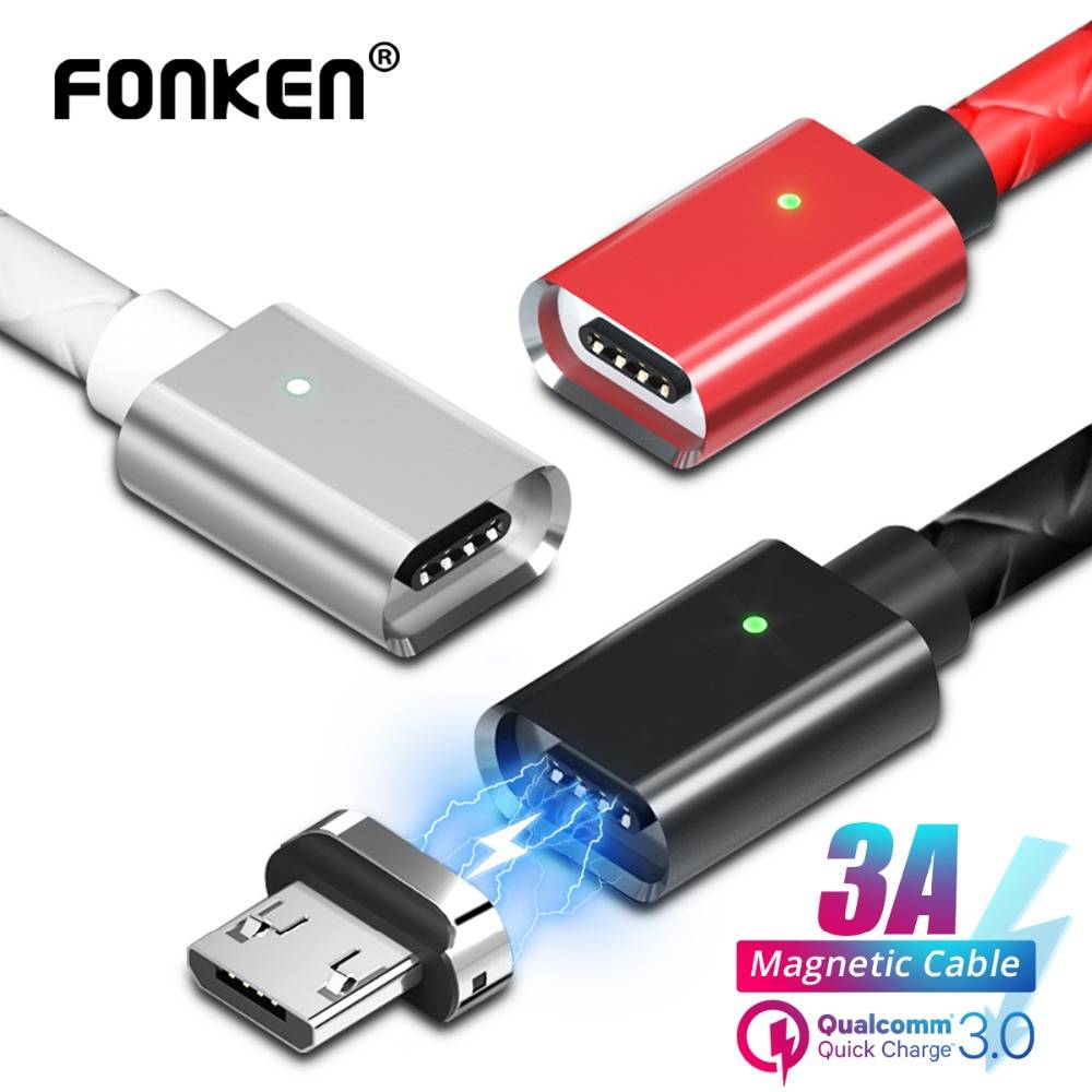 Кабель Micro USB FONKEN Магнитный кабель 3A Быстрая зарядка 1 м 2 м Android Мобильный Быстрый зарядный Магнитный шнур пылезащитный Разъем телефонный кабель для передачи данных