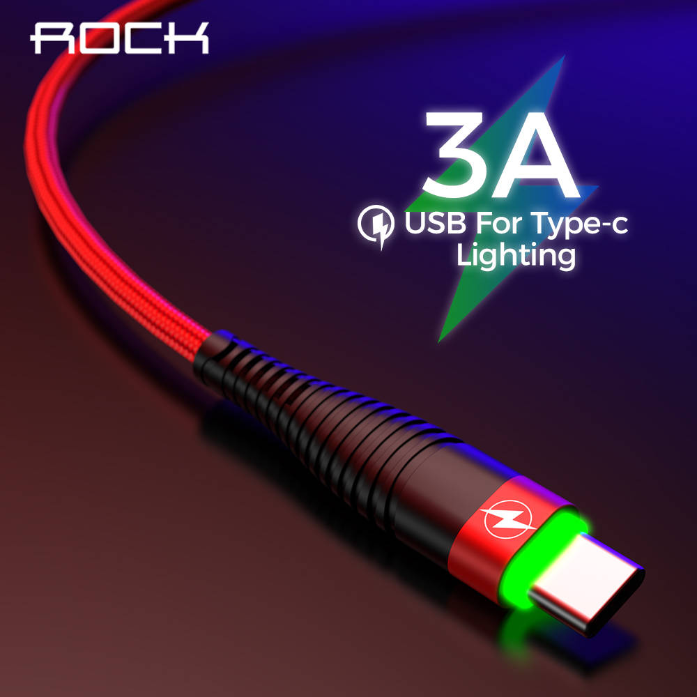 ROCK type C 3A светодиодный usb кабель типа C USBC Быстрая зарядка QC 4,0 зарядное устройство type-c осветительный кабель для samsung S10 S9 Xiaomi 9 8