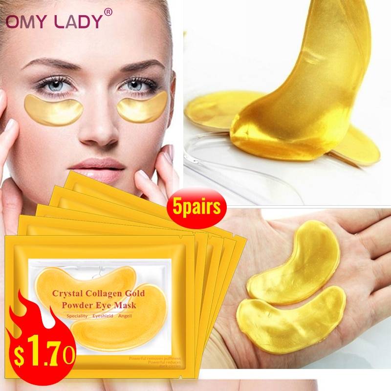 OMYLADY 10 шт. = 5 Упак. золотые маски кристалл коллагеновая маска для глаз анти-морщины вокруг глаз патчи для Маскарадная маска удалить черный Уход за глазами
