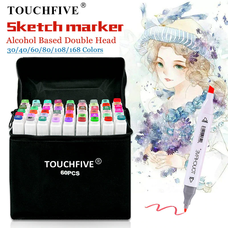 Цветные маркеры TouchFIVE, 30/40/60/80 маркеры для рисования манги, маркеры на спиртовой основе, масляные, с фетровым наконечником, товары для рукоделия