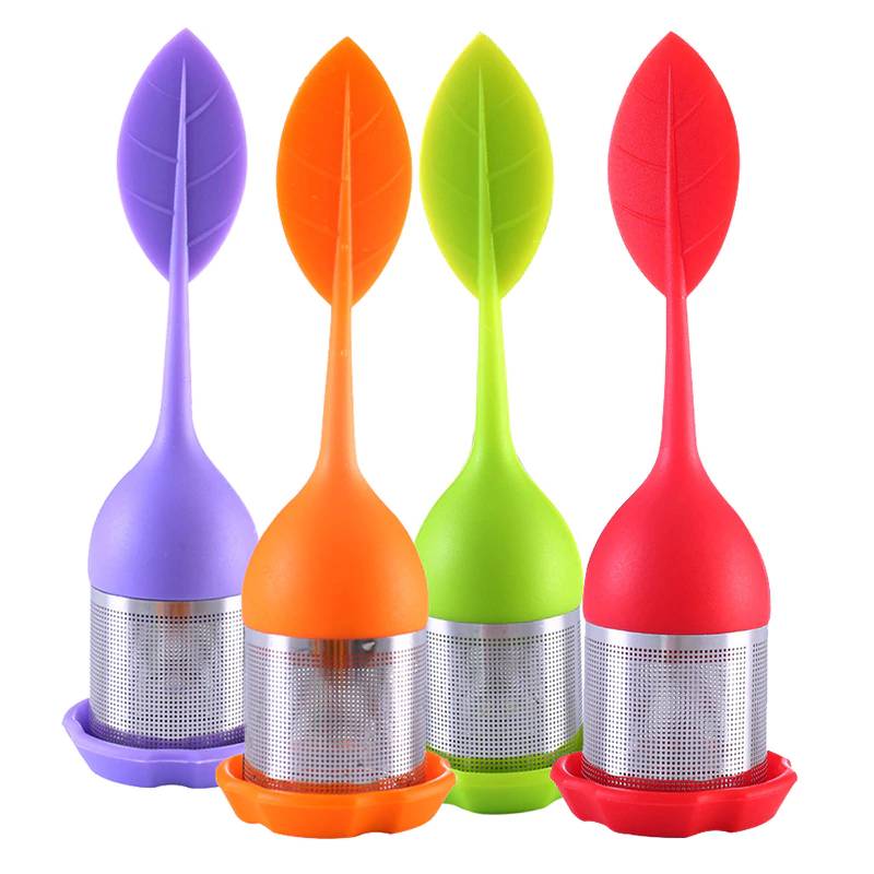 Чай заварки-Нержавеющая сталь сетка, фильтр грубой очистки, Чай фильтр с BPA бесплатные силиконовые ручка в форме листа и поддон для всех отрывными листами Чай