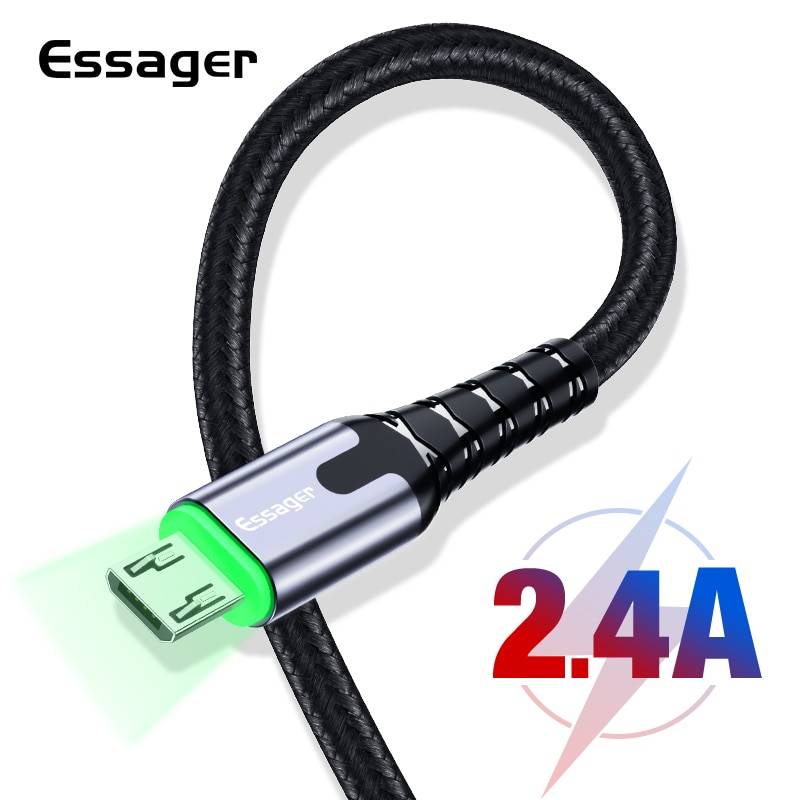 Essager светодиодный освещения кабеля Micro USB провод для быстрой зарядки зарядное устройство через Micro USB кабель для Samsung Galaxy A7 2018 S7 мобильный телефон кабели