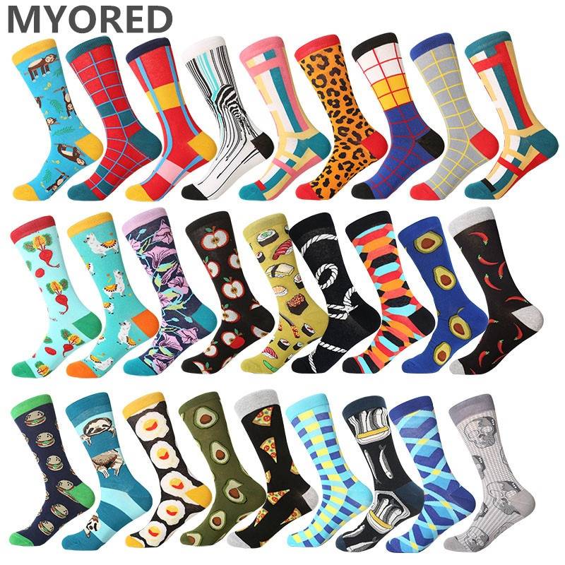 MYORED 2019, мужские цветные удобные носки для катания на роликах и скейтборде, повседневные забавные Свадебные носки, носки с геометрическим рисунком акулы