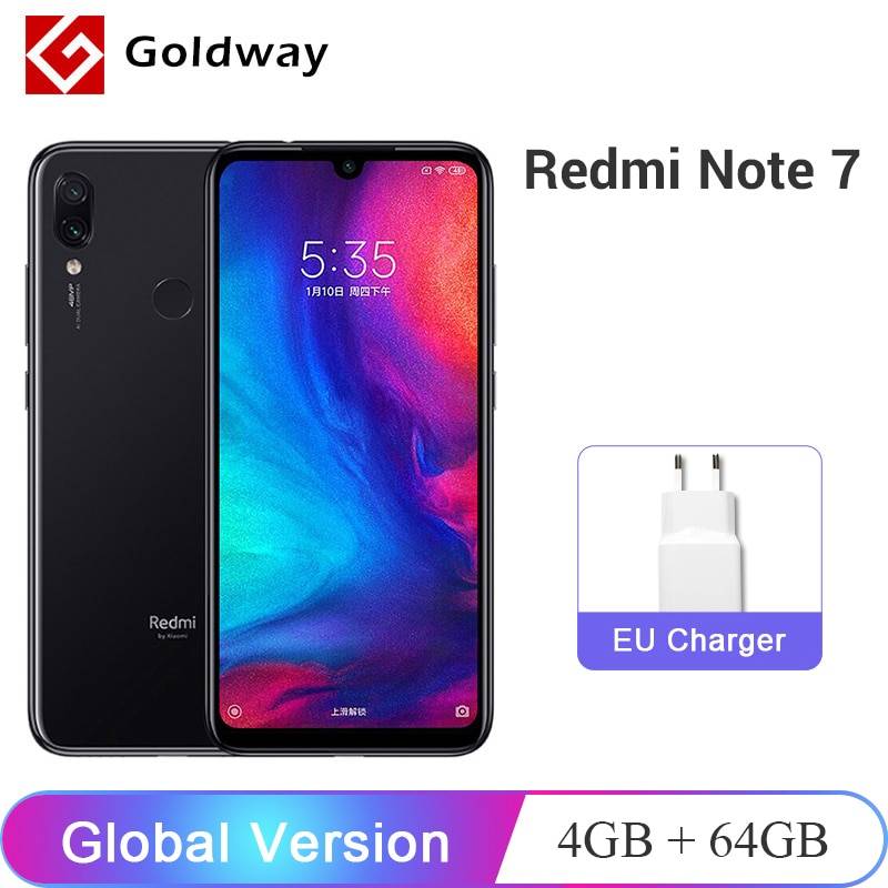 Смартфон Xiaomi Redmi Note 7 с глобальной версией, 4 ГБ, 64 ГБ, Восьмиядерный процессор Snapdragon 660, двойная камера 48 МП, 6,3 дюйма, 19,5: 9, полный экран, 4000 мАч