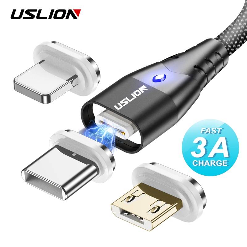 Магнитный Micro USB кабель USLION, кабель для быстрой зарядки и передачи данных для телефонов на Android, для Samsung, Xiaomi, Huawei, 3 А