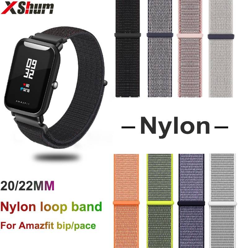 XShum 22 мм 20 мм нейлоновый ремешок для Xiaomi Amazfit Bip Pace ремешок на запястье нейлоновая липучка ремешок Смарт-часы аксессуары браслет