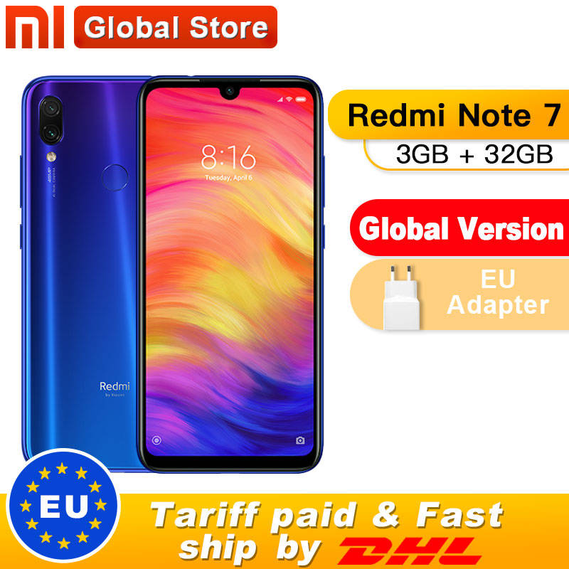 Глобальная версия Xiaomi Redmi Note 7, 3 Гб оперативной памяти, 32 Гб встроенной памяти, Смартфон Snapdragon 660 Octa Core 4000 мАч 6,3 "2340x1080 48 + 13 Мп телефон