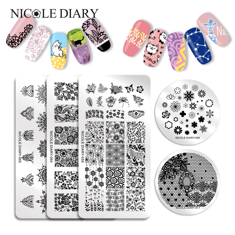 Nicole Diary штамповочные пластины для ногтей прямоугольная круглая форма круглая луна звезда дизайн из нержавеющей стали дизайн ногтей штамп шаблон изображения