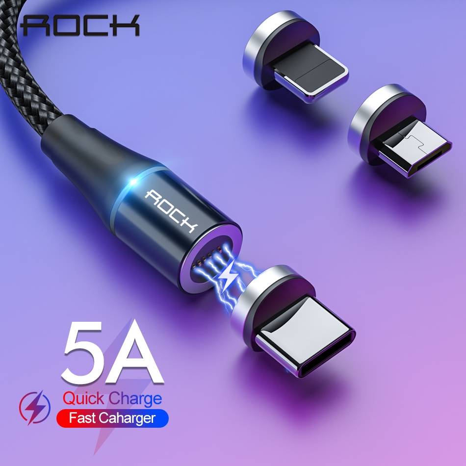 Рок-н-5A Магнитный кабель Micro Usb Тип C супер быстрая зарядка для телефонов Usb C светодиодный свет для мобильного телефона, 1 м, 2 м, для iPhone Xiaomi