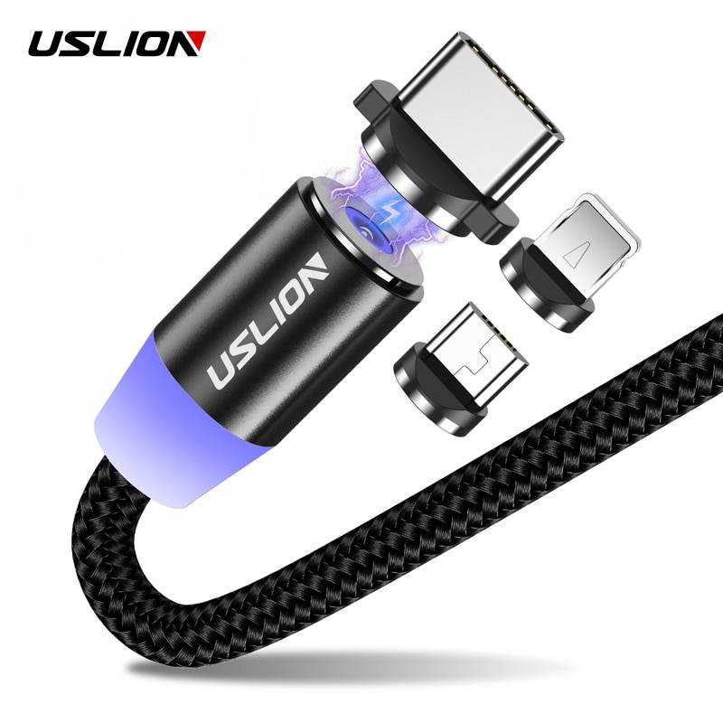 USLION Магнитный Micro USB кабель для быстрой зарядки USB Type-C кабель Магнитный зарядный кабель для передачи данных Шнур для Iphone 7 Samsung Xiaomi