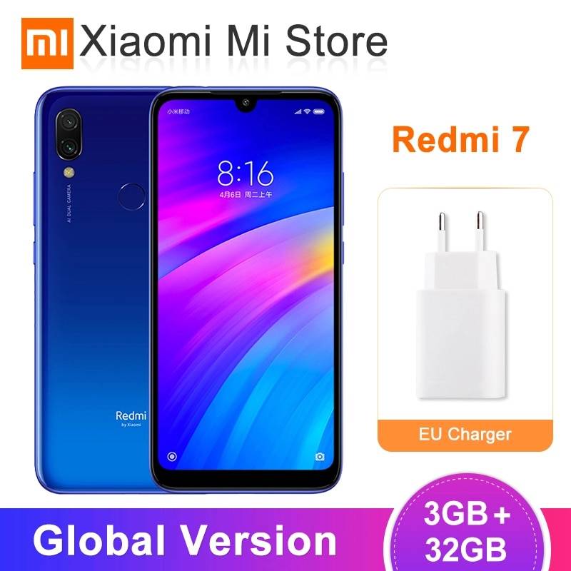 Глобальная версия Xiaomi Redmi 7 3 GB 32 GB 4000 mAh Мобильный телефон Snapdragon 632 Восьмиядерный 12MP AI Двойные камеры 6,26 "HD экран CE FCC