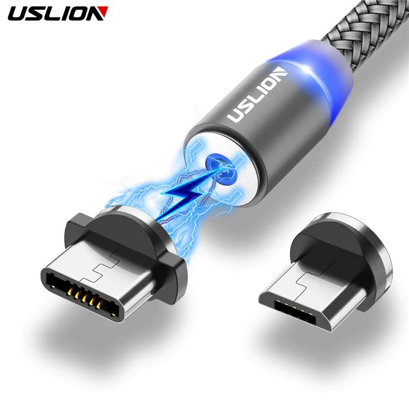 Магнитный USB-кабель для быстрой зарядки USLION, кабель USB Type-C, магнитное зарядное устройство, кабель micro-USB для зарядки и передачи данных, кабель для мобильного телефона, USB-шнур