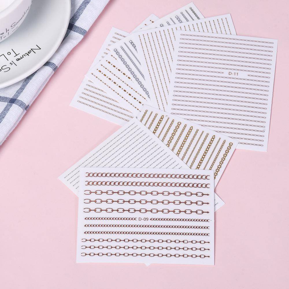 3 шт., розовое золото, серебро, 3D стикер для ногтей, кривая полоса, линии, наклейки для ногтей, клейкая лента, наклейки для дизайна ногтей