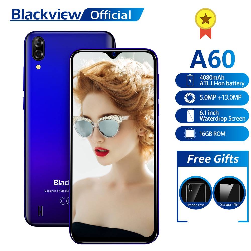 Blackview A60 смартфон четырехъядерный Android 8,1 4080mAh Мобильный телефон 1GB + 16GB 6,1 дюймов 19,2: 9 экран Двойная камера 3g мобильный телефон
