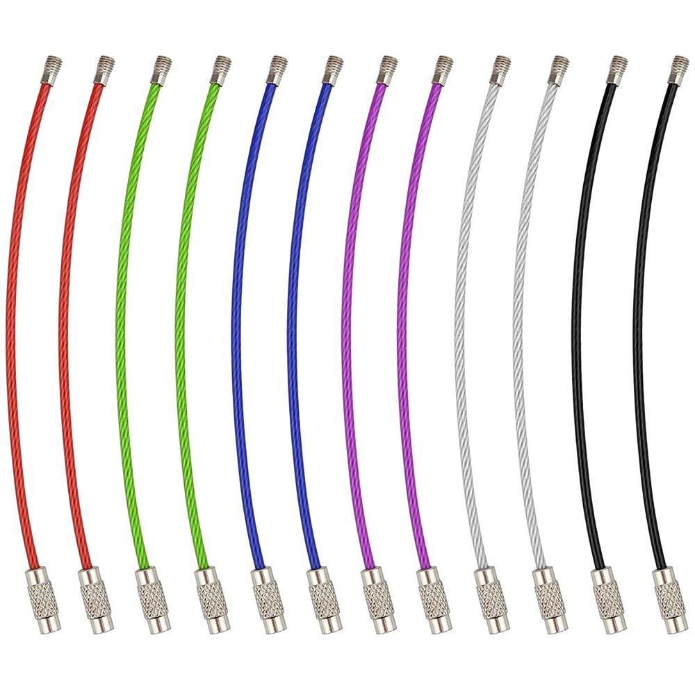 10Pcs 6 Colors Keychain Tag Rope Stainless Steel Wire Cable Loop Screw Lock Gadget Ring Key Keyring Circle Camp Hand Tool Set