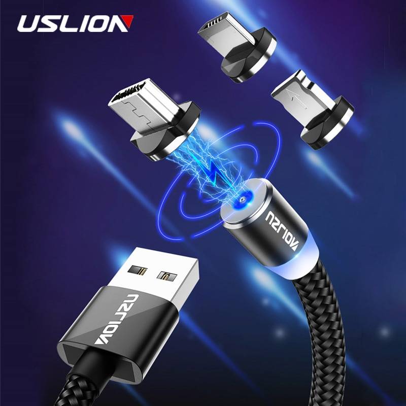 USLION 2 м Быстрая зарядка Магнитный кабель Micro USB Type C зарядное устройство для iPhone XS X 8 7 Samsung S10 9 магнит Android телефон кабель 3 м