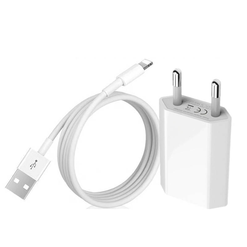 Комплект 1 м USB кабель + ЕС штекер USB зарядное устройство для iPhone 7 8 Plus X XR XS Max 5s 5 6S 6 USB кабель для зарядки данных ЕС Путешествия настенное зарядное устройство