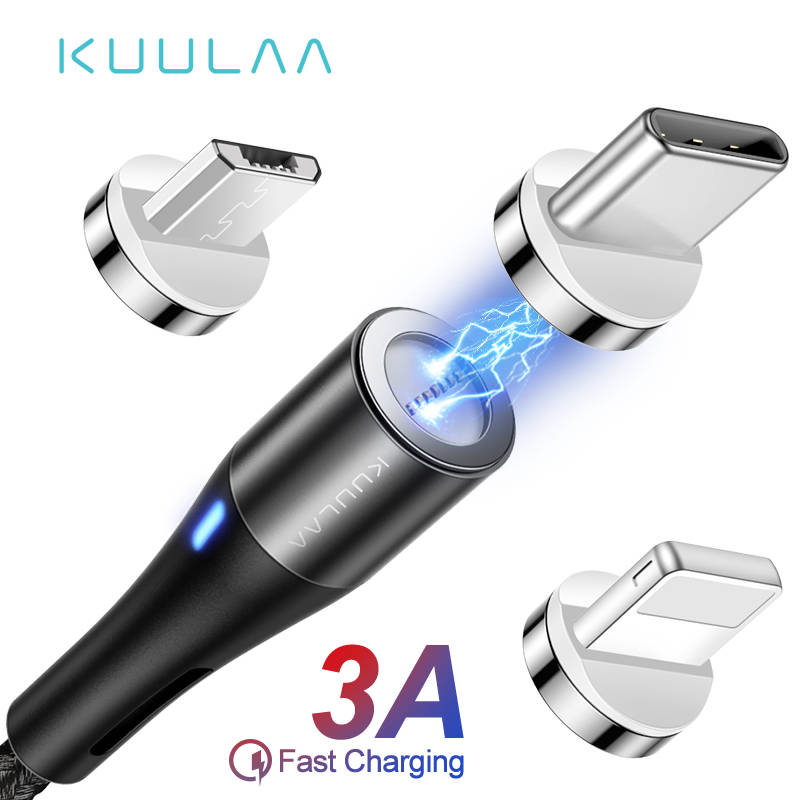 KUULAA Магнитный Micro USB кабель USB C 3A Быстрая Зарядка адаптер для iPhone Samsung XiaoMi зарядное устройство магнит Быстрая Зарядка Тип C шнур