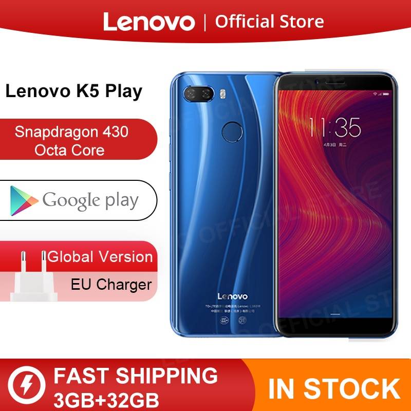 В наличии, глобальная версия, lenovo K5 Play, 3 ГБ, 32 ГБ, восьмиядерный смартфон Snapdragon 430, 1,4G, 5,7 дюйма, 18:9, отпечаток пальца
