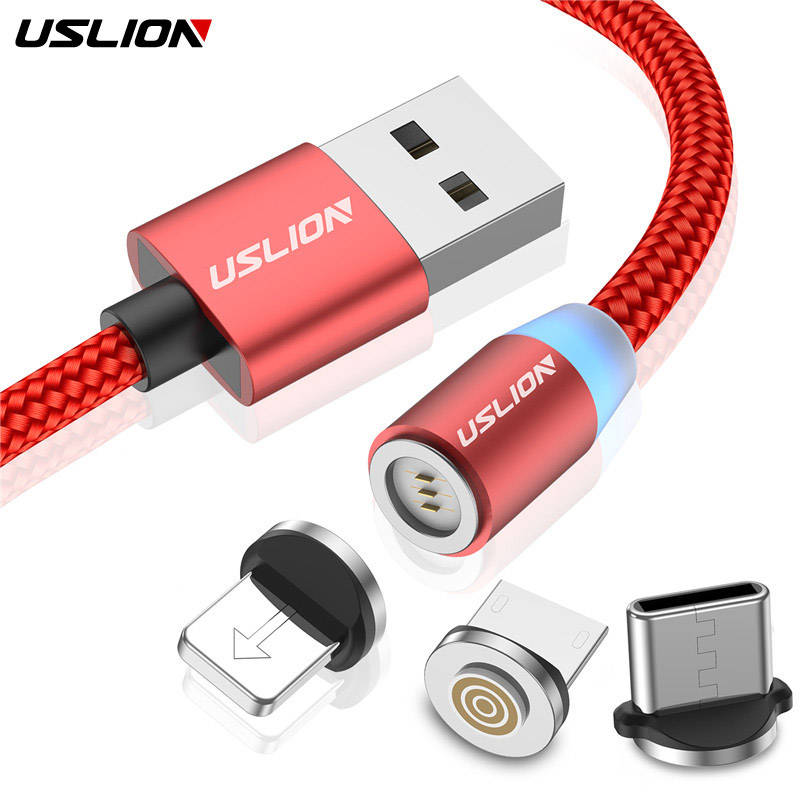 USLION 1 м 3 А магнитный usb-кабель для быстрой зарядки с разъемом типа C светодиодный магнитный кабель для Iphone XS 7 XR samsung