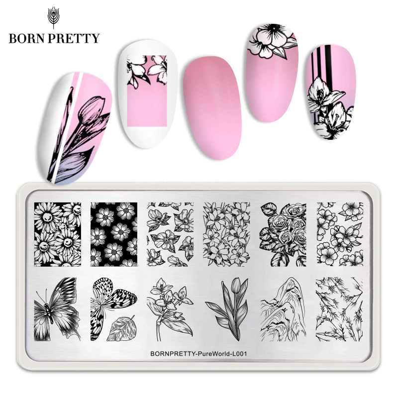 BORN PRETTY прямоугольные штампованные пластины для ногтей цветок бабочка Смешанный узор дизайн ногтей изображения инструменты штамп Шаблон трафарет