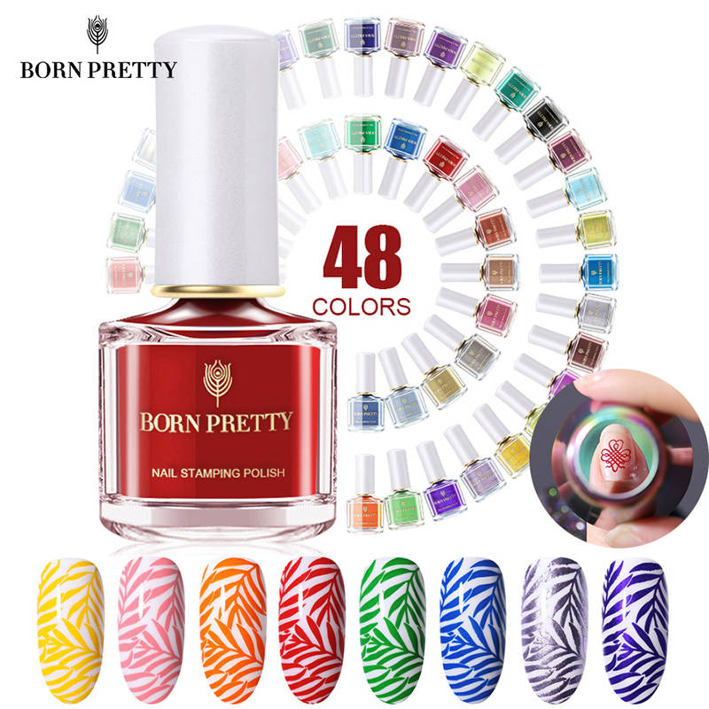 BORN PRETTY 6 мл 48 цветов стемпинг ногтей покрытие для дизайна ногтей лак с отшелушивающим латексом цветной штамп лак для ногтей