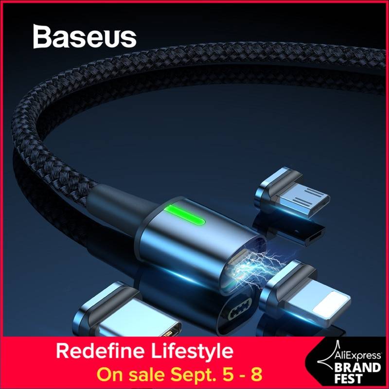 Магнитный usb-кабель Baseus из цинка для iPhone, кабель для быстрой зарядки, кабель Micro usb C для Xiaomi Redmi Note 7 pro