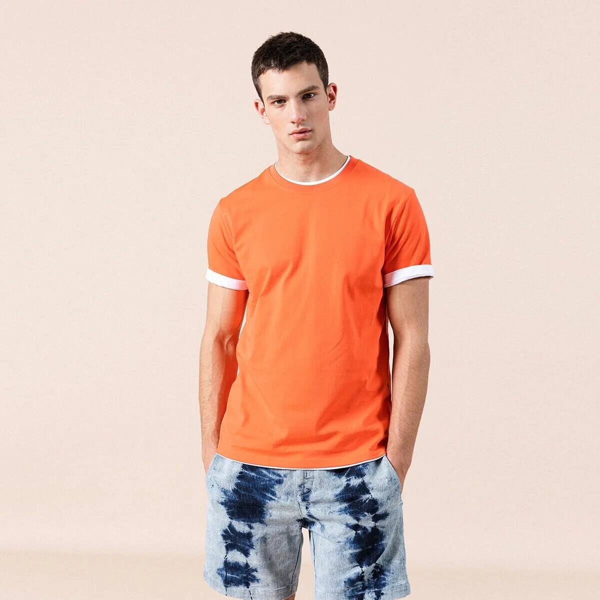 Мужская классическая однотонная футболка из хлопка, цвета в ассортименте