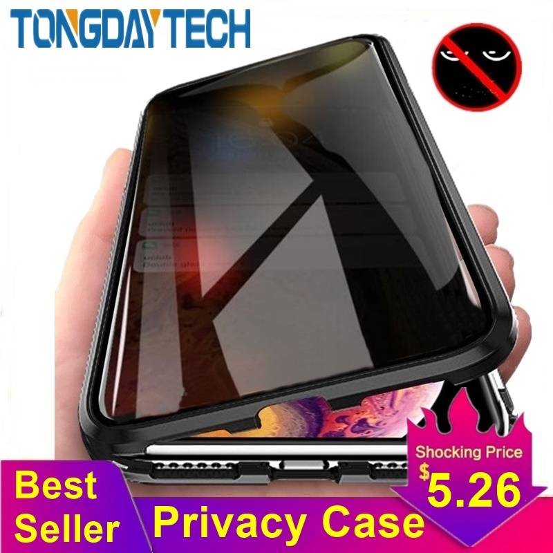 Tongdaytech магнитное закаленное стекло конфиденциальный металлический чехол для телефона Coque 360 магнит антишпионский чехол для Iphone XR XS X 11 Pro MAX 8 7 6