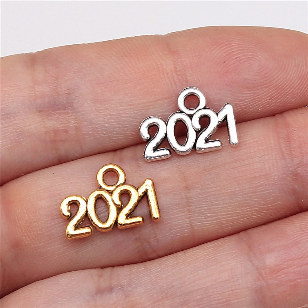 WYSIWYG 40 шт год Номер 2021 Подвески DIY ювелирных изделий в поисках антикварного серебра цвет античного золота цвет 9x14мм
