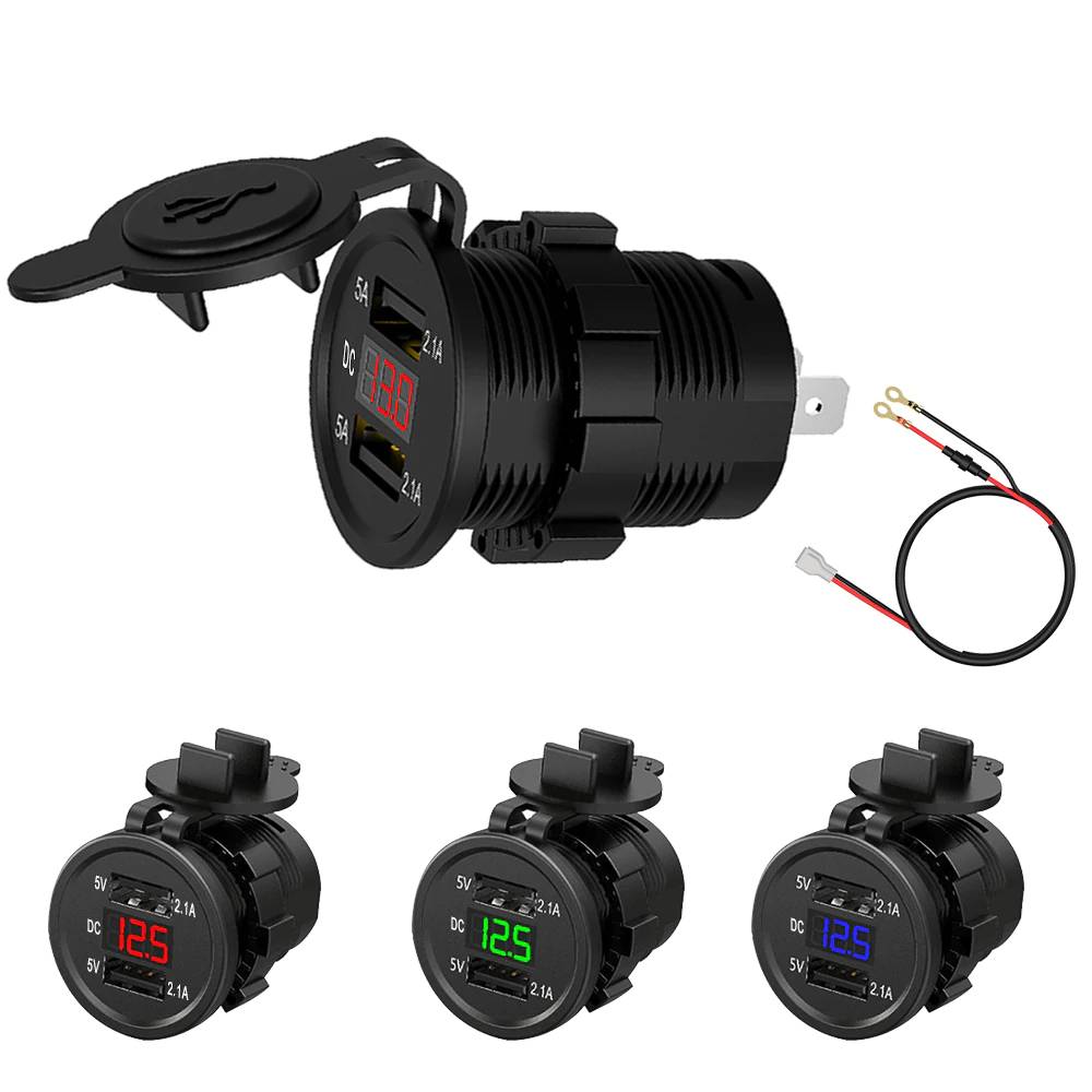 Автомобильное и мотоциклетное зарядное светодиодный с двумя USB-портами, 12-24 В