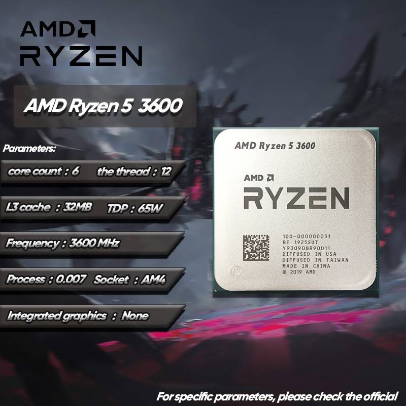 Процессор AMD Ryzen 5 3600 для ПК, центральный процессор для компьютера, 6 ядер, 12 нитей, мощность-65 Вт, частота-3600 ГГц, разъем АМ4