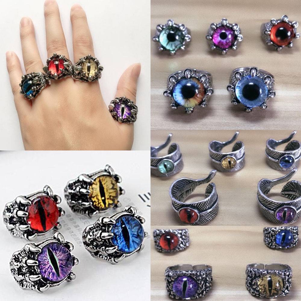 Модное кольцо с дьявольским глазом, винтажное перьевое кольцо с когтями дракона, кольцо с глазом, панк, нержавеющая сталь, различные стили, регулируемые ювелирные изделия