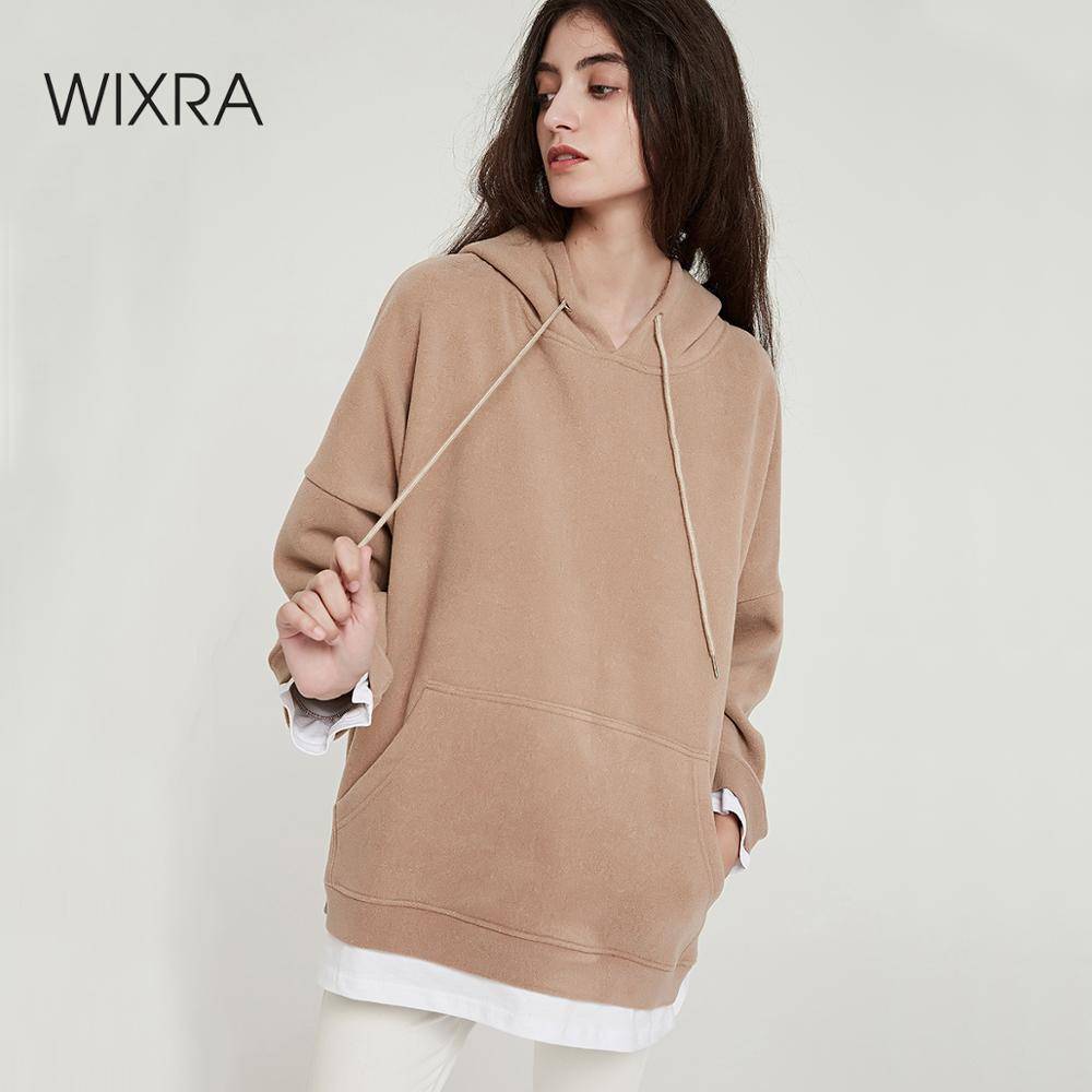 зима осень тренд 2019 wixra модная одежда классические свободные женская мастхэв стильная повседневные гардероб длинный рукав кэжуал толстовка свитшот капюшон бежевый коричневый хаки цвет принт вельвет карманы