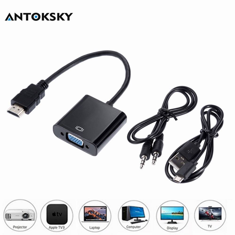Адаптер Antoksky HDMI-VGA переходник Male-Famale Адаптер конвертера 1080P цифро-аналоговый видео аудио для ПК ноутбука планшета