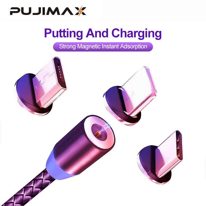 Магнитный usb-кабель PUJIMAX 3 в 1 для iPhone Xs 8 и USB type C и Micro usb нейлоновый Плетеный для samsung Xiaomi huawei USB C