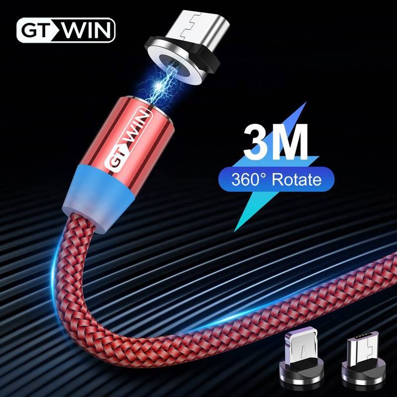 GTWIN 2м 3м Магнитный Micro Type C USB-кабель Адаптер для быстрой зарядки Зарядное устройство Магнитная зарядка для iPhone 11 pro max Xr X 8 7 6 плюс 6 s 5 s плюс iPad Samsung S9 S8 Note 7 mi Xiaomi Huawei P30 P20 Mate