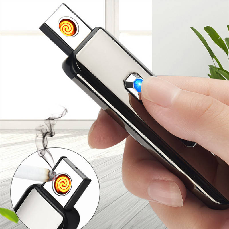 USB Кнопка Двусторонняя зарядка Зажигалка электронная ветрозащитная зажигалка