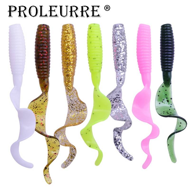 5 шт./лот локон Мягкая приманка червяк 55 мм 2 г джиг воблер искусственная креветка запах с соленой резины бас рыболовная приманка длинный хвост Swimbait